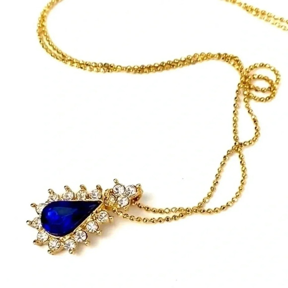 Vintage - Nina Ricci Gold Plated Blue Crystal & Rhinestone Necklace - Picture 4 of 8